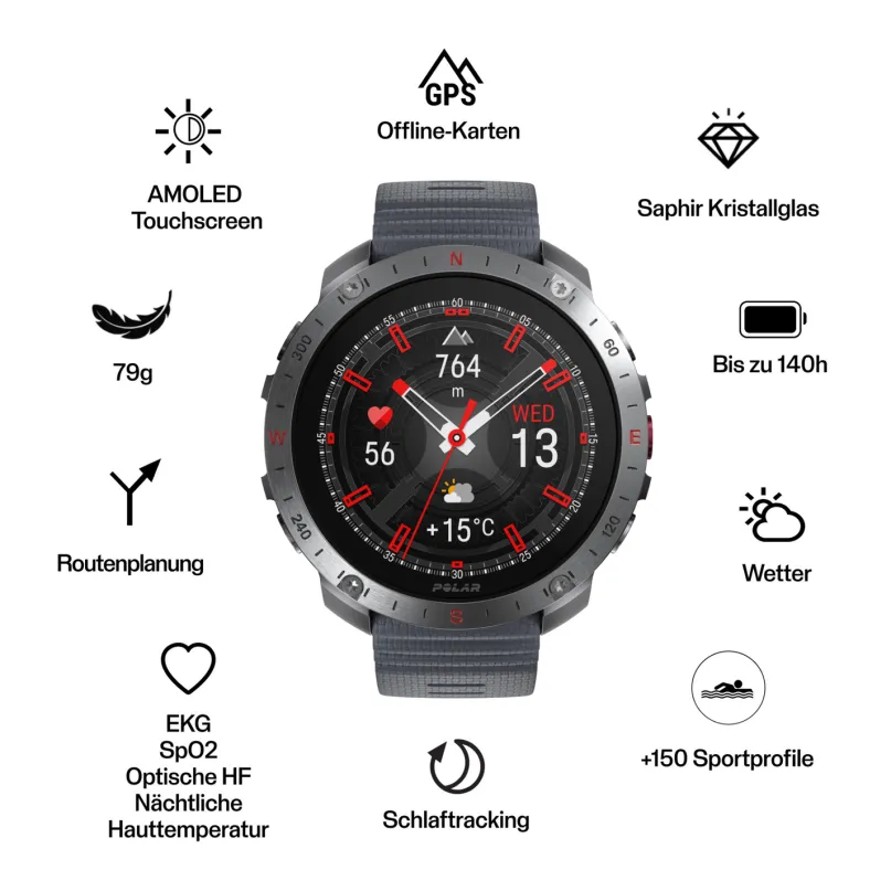 Grit X2 Pro Outdoor Multisport Smartwatch grau